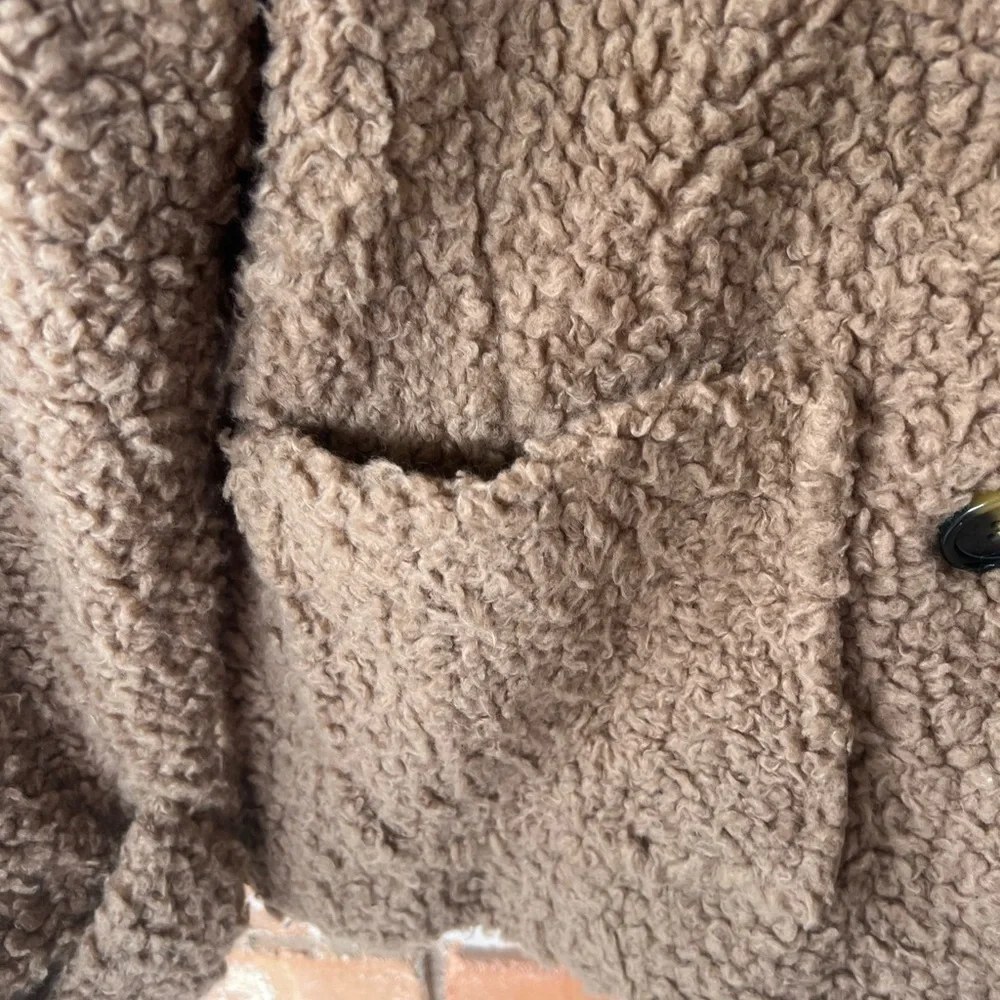 Free People So Soft Cozy Peacoat Teddy Sherpa Coat in Camel/Brown